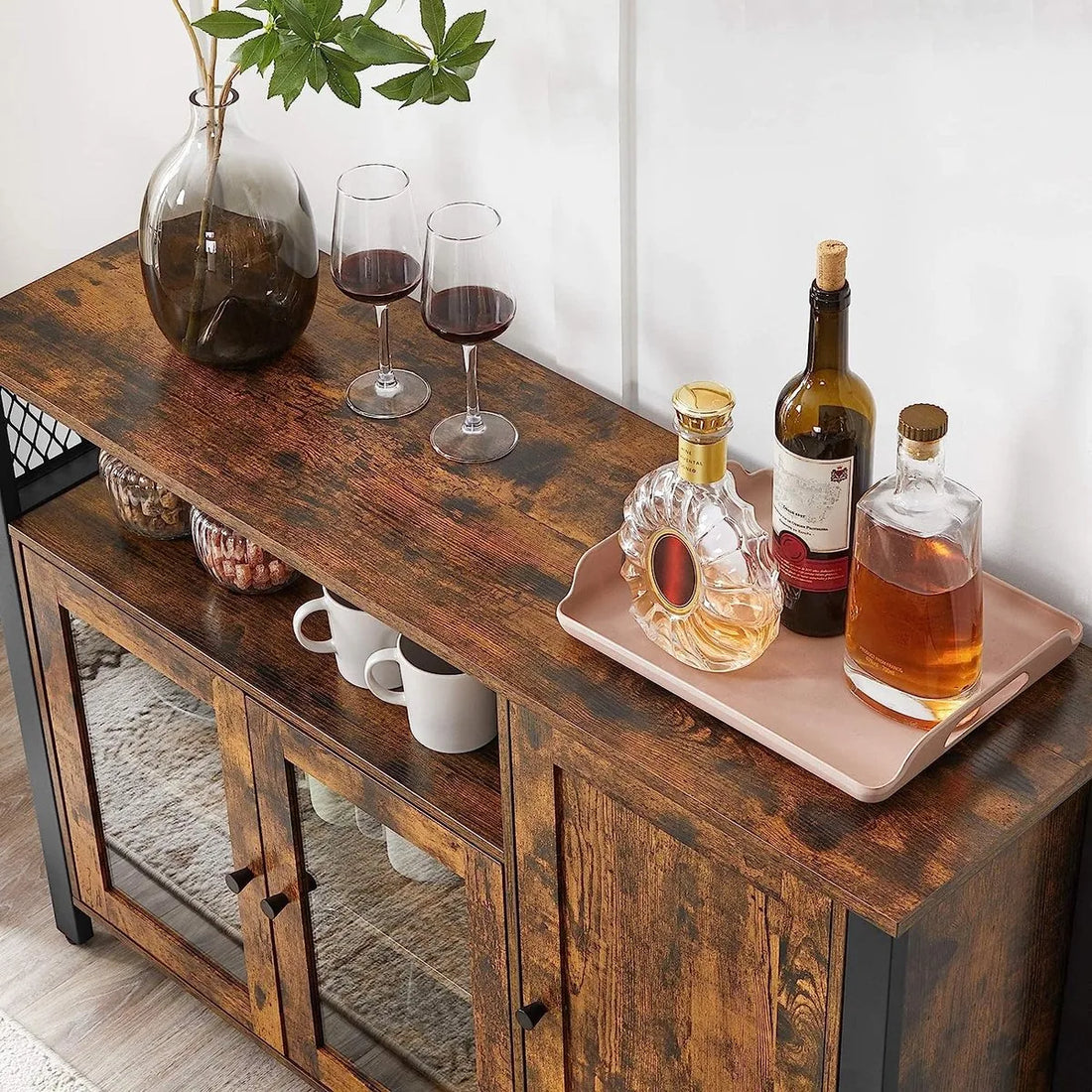 FurnStar - Dressoir -Keukenkast - Opbergkast met 3 deuren voor Woonkamer - Keuken - Eetkamer - 110 x 33 x 75 cm - Industriële stijl - 110 x 33 x 75 cm - Vintage Bruin Zwart