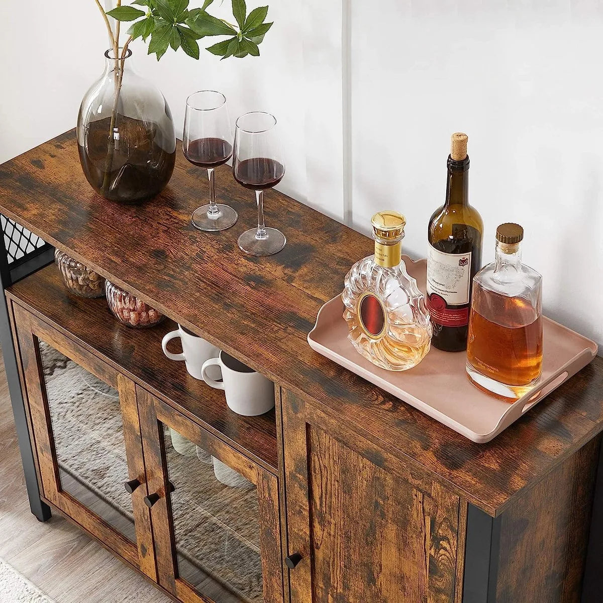 FurnStar - Dressoir -Keukenkast - Opbergkast met 3 deuren voor Woonkamer - Keuken - Eetkamer - 110 x 33 x 75 cm - Industriële stijl - 110 x 33 x 75 cm - Vintage Bruin Zwart