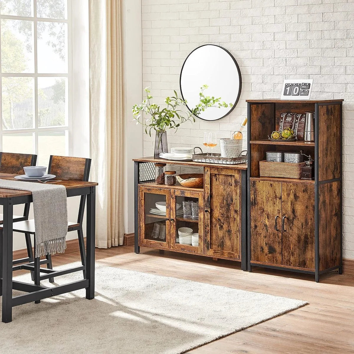 FurnStar - Dressoir -Keukenkast - Opbergkast met 3 deuren voor Woonkamer - Keuken - Eetkamer - 110 x 33 x 75 cm - Industriële stijl - 110 x 33 x 75 cm - Vintage Bruin Zwart