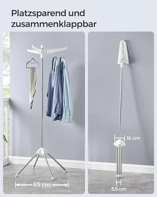 FurnStar Droogrek - Droogmolen met 3 Draaibare Armen - 4 Poten - Voor Binnen - Roestvrij Staal - Voor Maximaal 27 Kledingstukken - 150 cm Hoog - Wit-Zilver LLR510W01