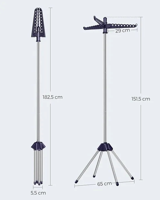 FurnStar Droogrek - Droogmolen met 3 Draaibare Armen - 4 Poten - Voor Binnen - Roestvrij Staal - Voor Maximaal 27 Kledingstukken - 150 cm Hoog - Blauw Zilver - LLR510Q01