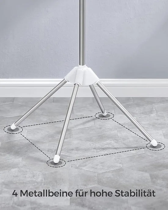 FurnStar Droogrek - Droogmolen met 3 Draaibare Armen - 4 Poten - Voor Binnen - Roestvrij Staal - Voor Maximaal 27 Kledingstukken - 150 cm Hoog - Wit-Zilver LLR510W01