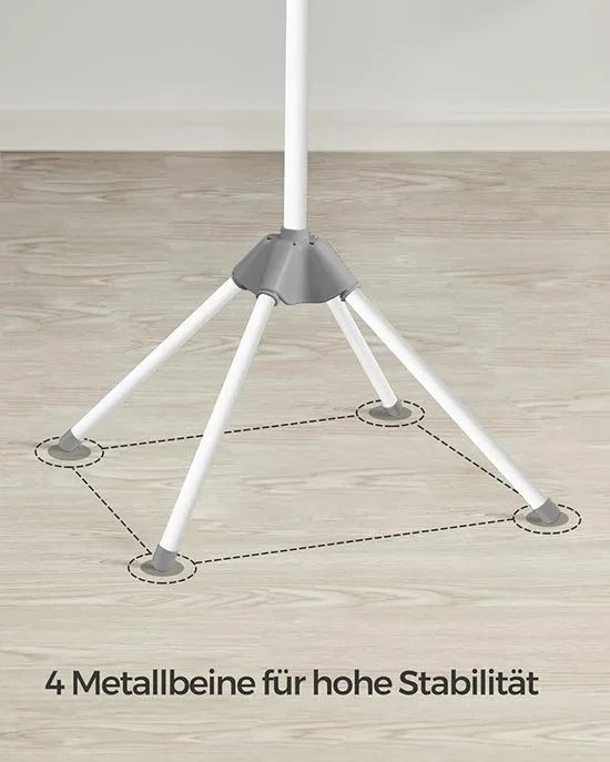FurnStar Droogrek - Droogmolen met 3 Draaibare Armen - 4 Poten - Voor Binnen - Roestvrij Staal - Voor Maximaal 27 Kledingstukken - 150 cm Hoog - Grijs-Wit LLR510G01