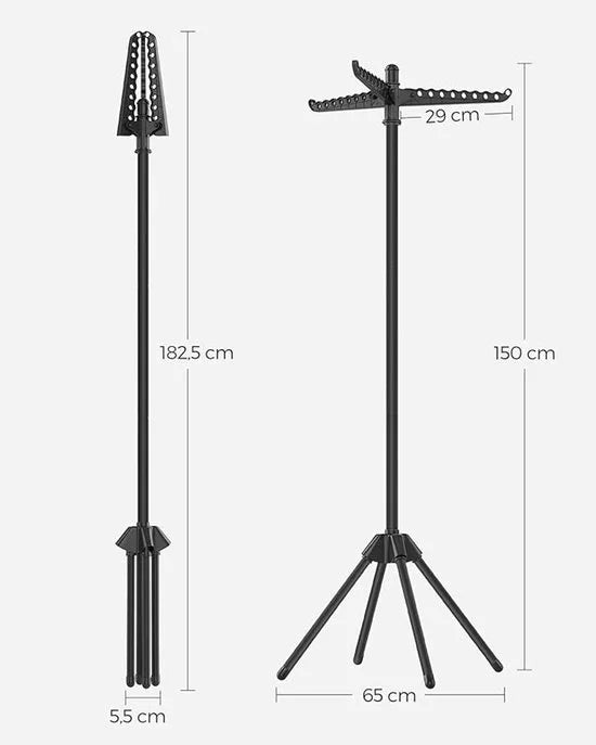 FurnStar Droogrek - Droogmolen met 3 Draaibare Armen - 4 Poten - Voor Binnen - Roestvrij Staal - Voor Maximaal 27 Kledingstukken - 150 cm Hoog - Wit-Zilver LLR510W01 – Zwart