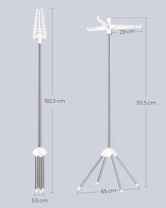 FurnStar Droogrek - Droogmolen met 3 Draaibare Armen - 4 Poten - Voor Binnen - Roestvrij Staal - Voor Maximaal 27 Kledingstukken - 150 cm Hoog - Wit-Zilver LLR510W01