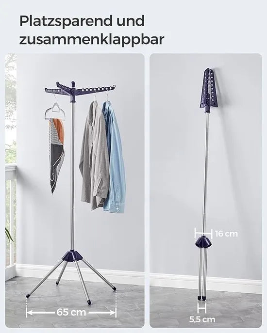 FurnStar Droogrek - Droogmolen met 3 Draaibare Armen - 4 Poten - Voor Binnen - Roestvrij Staal - Voor Maximaal 27 Kledingstukken - 150 cm Hoog - Blauw Zilver - LLR510Q01