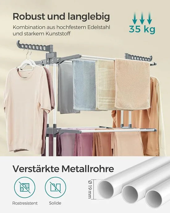 FurnStar - Drying Rack - Standing Drying Rack - 4 levels - Wing Washing Rack - Folding Wings - With Wheels - 64 x 126 x 172 CM