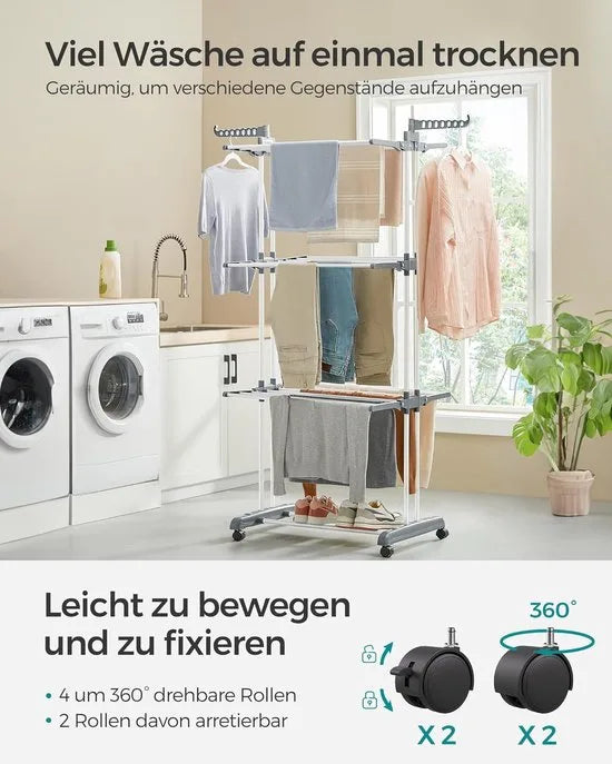 FurnStar - Drying Rack - Standing Drying Rack - 4 levels - Wing Washing Rack - Folding Wings - With Wheels - 64 x 126 x 172 CM