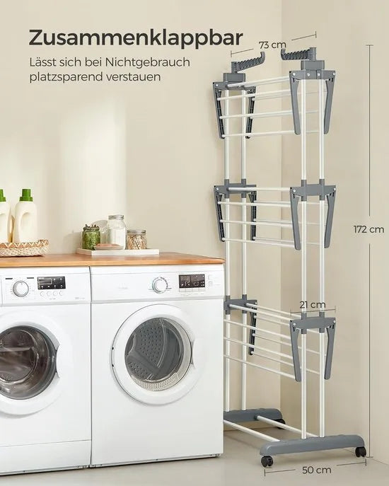 FurnStar - Drying Rack - Standing Drying Rack - 4 levels - Wing Washing Rack - Folding Wings - With Wheels - 64 x 126 x 172 CM