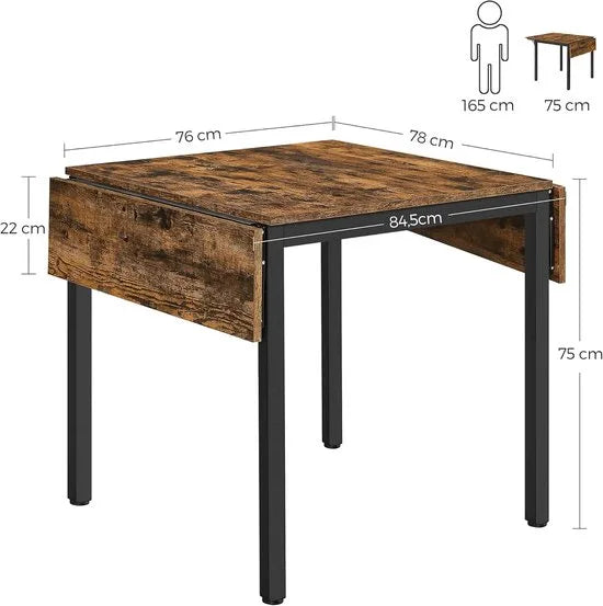Furnstar Eettafel - Inklapbare Keukentafel voor 2-4 Personen - voor Kleine Ruimtes - Vintage Bruin-Inktzwart
