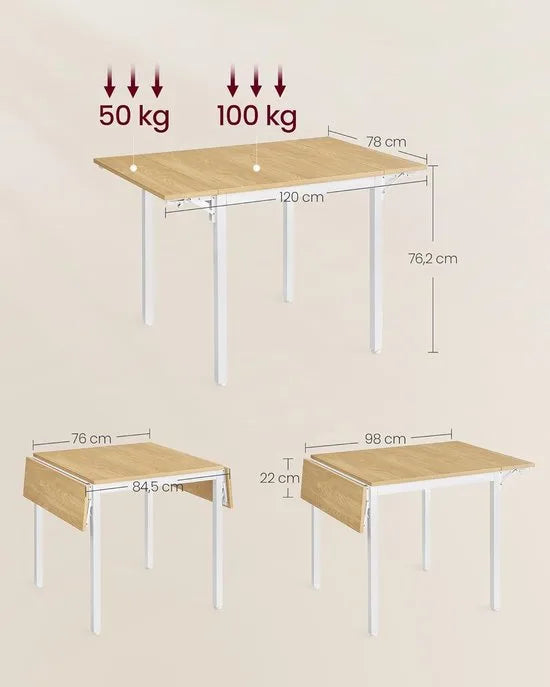 Furnstar Eettafel- Inklapbare Keukentafel voor 2-4 Personen - voor Kleine Ruimtes - Natuurlijk Eiken-Wolkenwit
