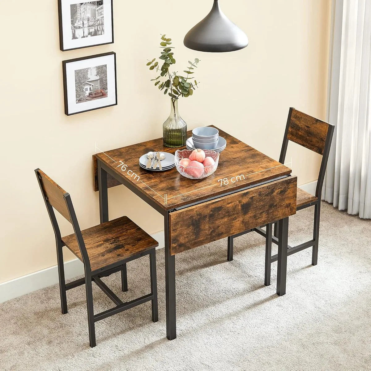 Furnstar Eettafel - Inklapbare Keukentafel voor 2-4 Personen - voor Kleine Ruimtes - Vintage Bruin-Inktzwart