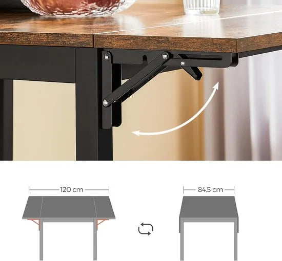 Furnstar Eettafel - Inklapbare Keukentafel voor 2-4 Personen - voor Kleine Ruimtes - Vintage Bruin-Inktzwart