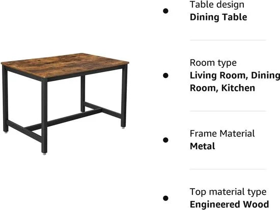 Furnstar Eettafel voor 4 Personen – 120 x 75 x 75 cm – Industrieel Design – Rustiek Bruin/Zwart