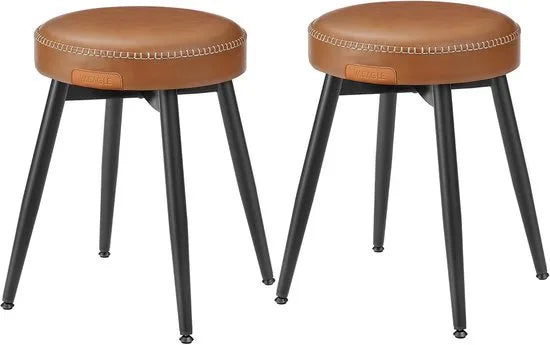 Furnstar EKHO Eetkrukken Set van 2 – Keukenkruk – Gewatteerde PU Zitting met Stiksels – Mid-Century Modern – Zithoogte 48,2 cm – Caramelbruin