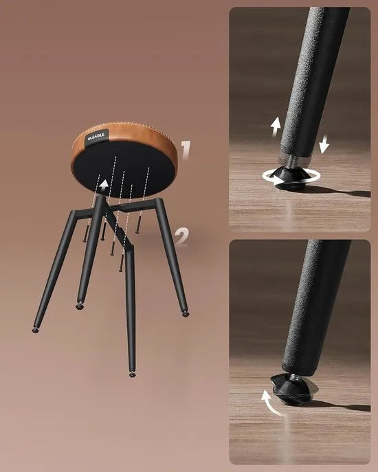 Furnstar EKHO Eetkrukken Set van 2 – Keukenkruk – Gewatteerde PU Zitting met Stiksels – Mid-Century Modern – Zithoogte 48,2 cm – Caramelbruin
