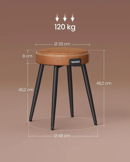 Furnstar EKHO Eetkrukken Set van 2 – Keukenkruk – Gewatteerde PU Zitting met Stiksels – Mid-Century Modern – Zithoogte 48,2 cm – Caramelbruin