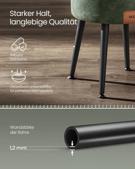 Furnstar EKHO Opbergpoef – Kruk voor Kaptafel of Voetenbank – Rond met Opbergruimte – PU met Stiknaden – Mid-Century Modern – Groen