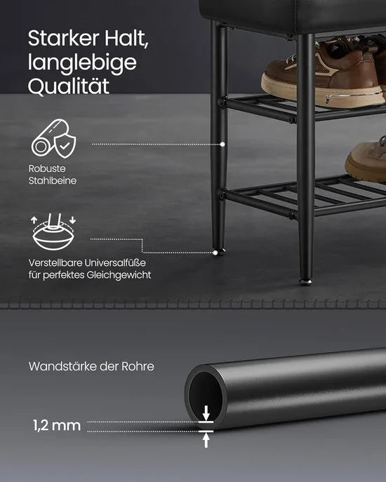 FurnStar EKHO Schoenenbank – Zitkist en Zitbank – Entreebank met Opbergruimte – Kunstleer met Stiksels – Jaren ’60 Moderne Stijl – Tot 135 kg – 30 x 100 x 50 cm – Inktzwart