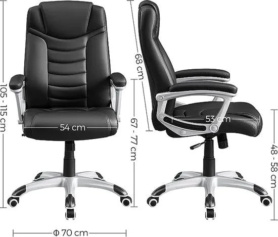 FurnStar - Ergonomic Office Chair - Height Adjustable Swivel Chair - Rugged - Stable and Durable -Large - Black