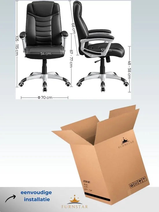 FurnStar - Ergonomic Office Chair - Height Adjustable Swivel Chair - Rugged - Stable and Durable -Large - Black