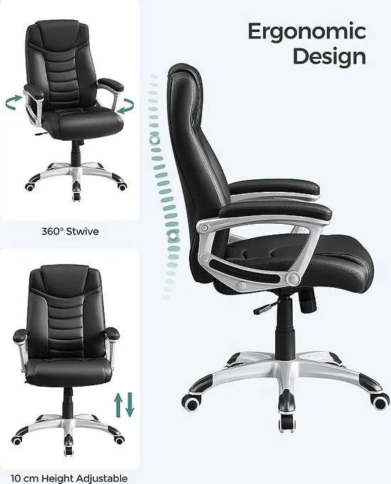 FurnStar - Ergonomic Office Chair - Height Adjustable Swivel Chair - Rugged - Stable and Durable -Large - Black
