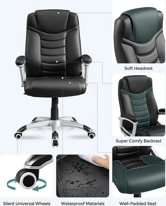 FurnStar - Ergonomic Office Chair - Height Adjustable Swivel Chair - Rugged - Stable and Durable -Large - Black
