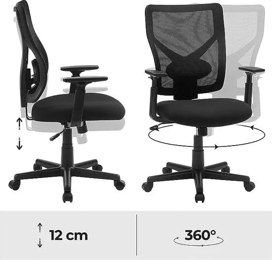 FurnStar - Ergonomische Bureaustoel - Computerstoel Met Kantelmechanisme - Verstelbare Armleuningen - Draagvermogen Tot 120 Kg - Zwart