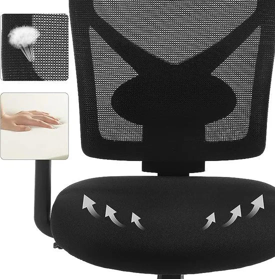 FurnStar - Ergonomische Bureaustoel - Computerstoel Met Kantelmechanisme - Verstelbare Armleuningen - Draagvermogen Tot 120 Kg - Zwart
