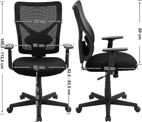 FurnStar - Ergonomische Bureaustoel - Computerstoel Met Kantelmechanisme - Verstelbare Armleuningen - Draagvermogen Tot 120 Kg - Zwart