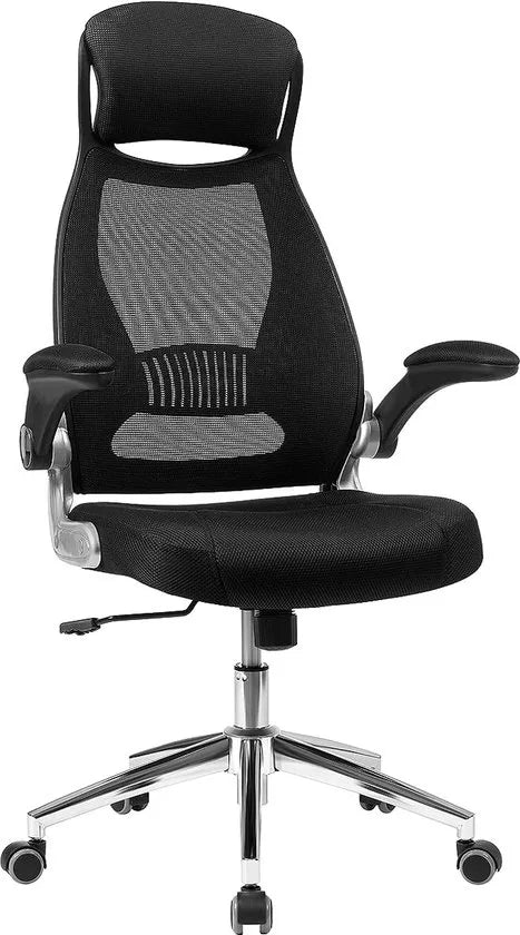 FurnStar - Ergonomische bureaustoel - Draaibare hoogte en verstelbare armleuningen - Ademende canvas rugleuning - 64 x 55 x (117-126,5) cm - Zwart