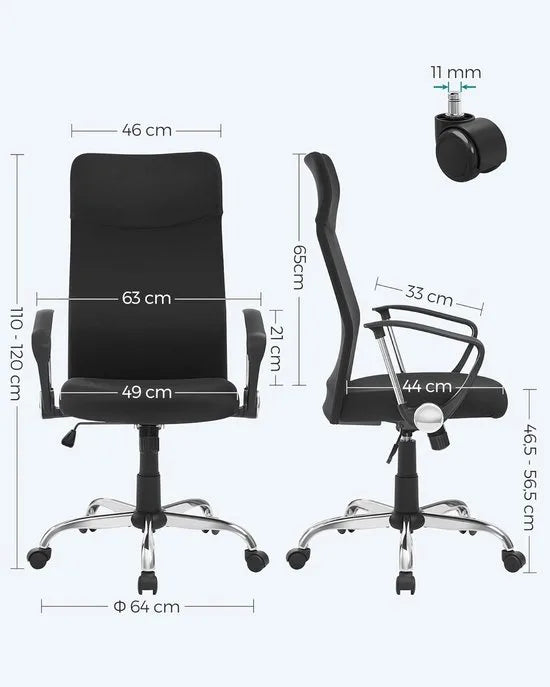 Furnstar Ergonomische Bureaustoel – Draaistoel met Gevoerde Zitting – In Hoogte Verstelbaar & Kantelbaar – Tot 120 kg – Zwart