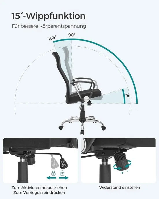 Furnstar Ergonomische Bureaustoel – Draaistoel met Gevoerde Zitting – In Hoogte Verstelbaar & Kantelbaar – Tot 120 kg – Zwart