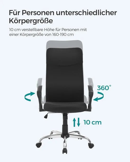 Furnstar Ergonomische Bureaustoel – Draaistoel met Gevoerde Zitting – In Hoogte Verstelbaar & Kantelbaar – Tot 120 kg – Zwart