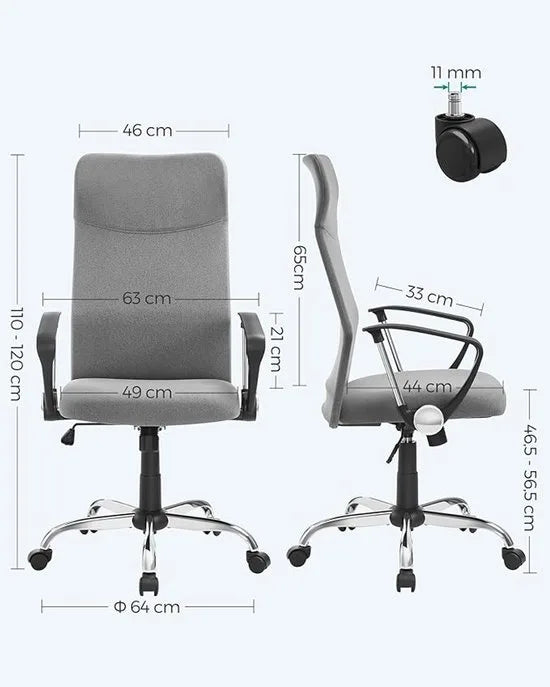 Furnstar Ergonomische Bureaustoel – Draaistoel met Gevoerde Zitting – In Hoogte Verstelbaar & Kantelbaar – Tot 120 kg – Grijs