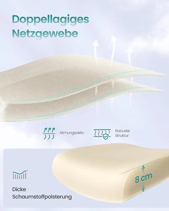 Furnstar Ergonomische Bureaustoel – Netstoel met Dubbellaags Mesh – Verstelbare Hoofdsteun & Adaptieve Lendensteun – Ademend – Inktzwart – Beige