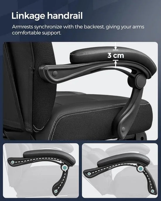FurnStar - Ergonomische Gaming Stoel - Bureaustoel met Telescopische Voetensteun - Verstelbare Hoofdsteun - Lendensteun - Maximale Belasting 150kg - Zwart