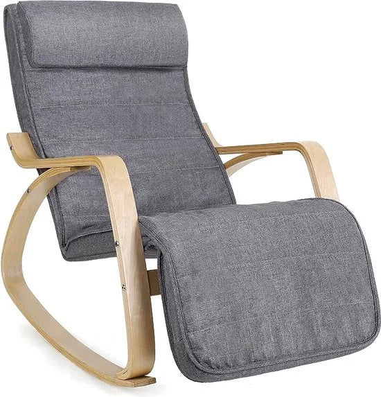 FurnStar - Fauteuil schommelstoel - Relaxfauteuil linnen imitatie - grijs