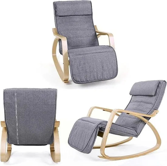 FurnStar - Fauteuil schommelstoel - Relaxfauteuil linnen imitatie - grijs