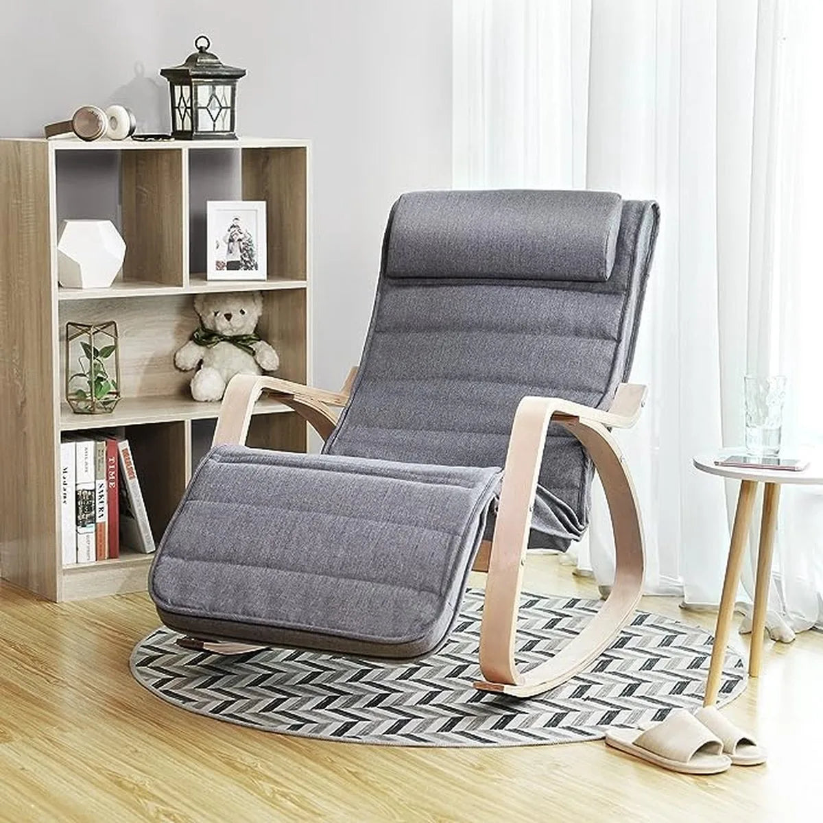 FurnStar - Fauteuil schommelstoel - Relaxfauteuil linnen imitatie - grijs