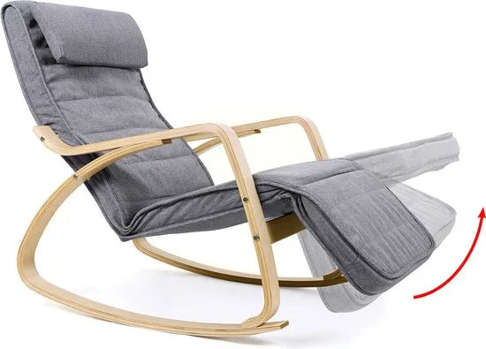 FurnStar - Fauteuil schommelstoel - Relaxfauteuil linnen imitatie - grijs