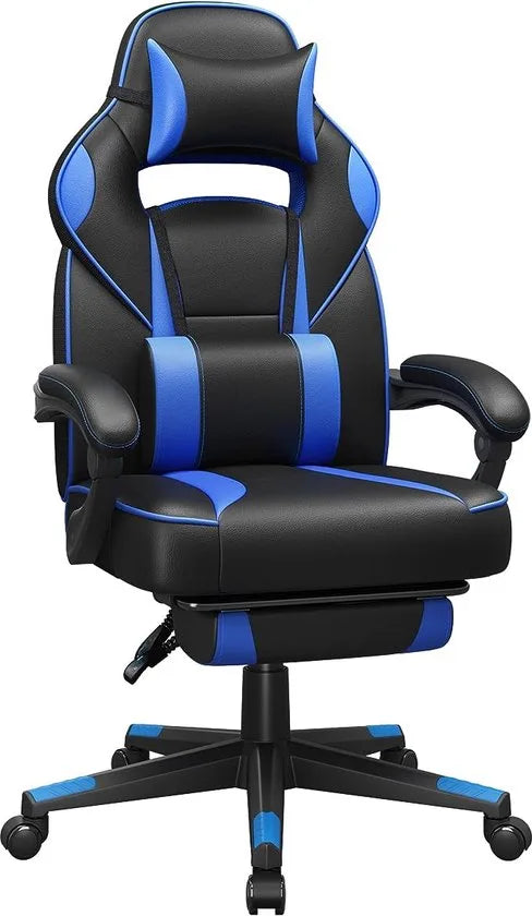 FurnStar gamestoel - Ergonomisch - Bureaustoel - Met Nekkussen - Met wieltjes - Zwart met Blauw