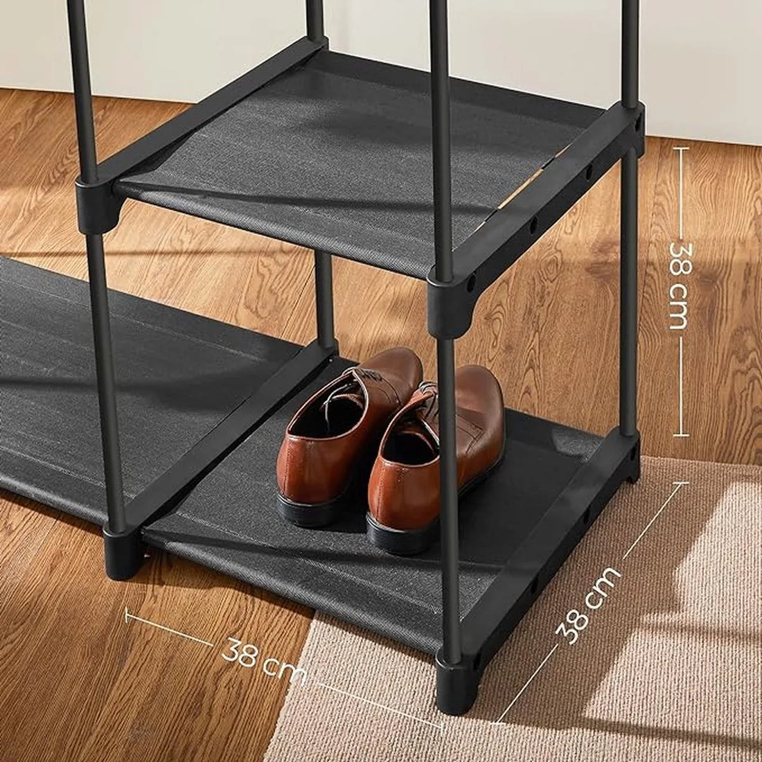 FurnStar - Garderobekast - Vrijstaande kledingkast - Opvouwbaar - Kledingrek met legplanken - Kapstok - Opbergrek - Slaapkamer - Stevig - 112x43x165 cm - Zwart