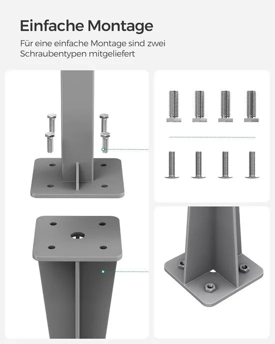 Furnstar GSA001 Grondanker voor Staande Palen van Zijluifels – Grijs – 46 cm Hoog Furnstar Grondankerset – Voor Aluminium Zijmarkiezen – Incl. Schroeven en Houder