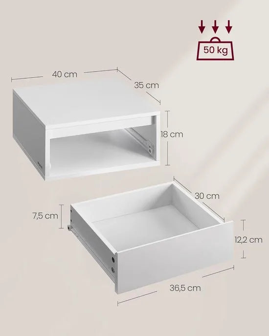 Furnstar Hangend Nachtkastje met LED Verlichting – Zwevende Wandplank met Lade – 3 Kleuren Licht – 35 x 40 x 18 cm – Modern Design voor Woonkamer & Slaapkamer – Wolkenwit