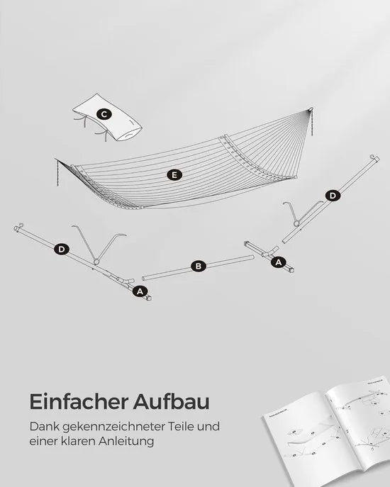 Furnstar Hangmat met Frame - Metalen Hangmatstandaard - Dubbele Halterstang - Met Kussen - Tot 200 kg Belastbaar - Grijs hangmat GHS002G01