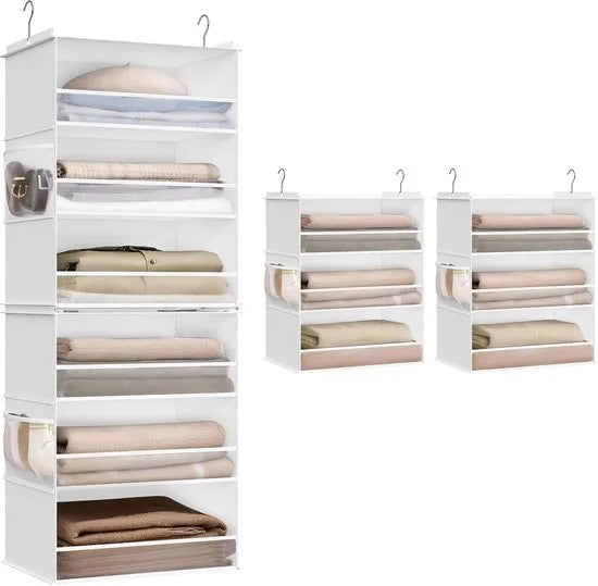 Furnstar Hangorganizer - Kast organizer -Hangrek - Verdeelbaar - Hangopslag - Opvouwbaar en ruimtebesparend - Metalen haken - Bamboe inzetstukken - Wolkenwit