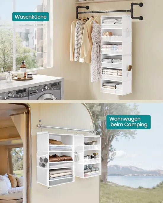 Furnstar Hangorganizer - Kast organizer -Hangrek - Verdeelbaar - Hangopslag - Opvouwbaar en ruimtebesparend - Metalen haken - Bamboe inzetstukken - Wolkenwit