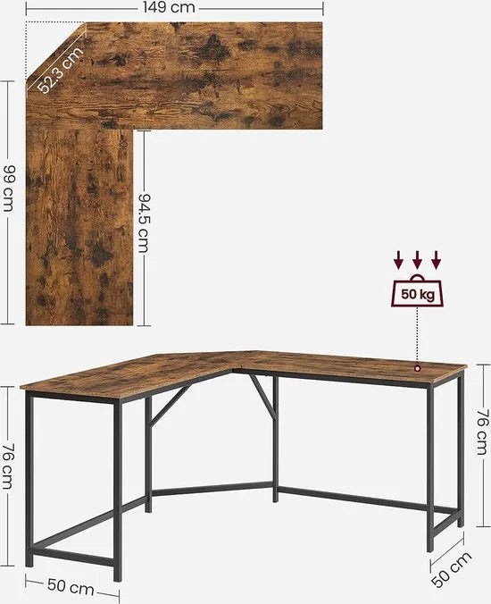 FurnStar hoekbureau - 149x149x75 cm - Bruin