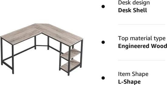FurnStar hoekbureau - L bureau - 138x138x76cm - Grijs
